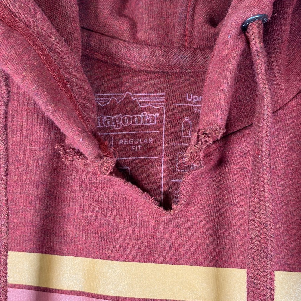 Patagonia Mountain Graphic Uprisal Hoodie Small Red Sunset Stripe Gorpcore V - Picture 5 of 12